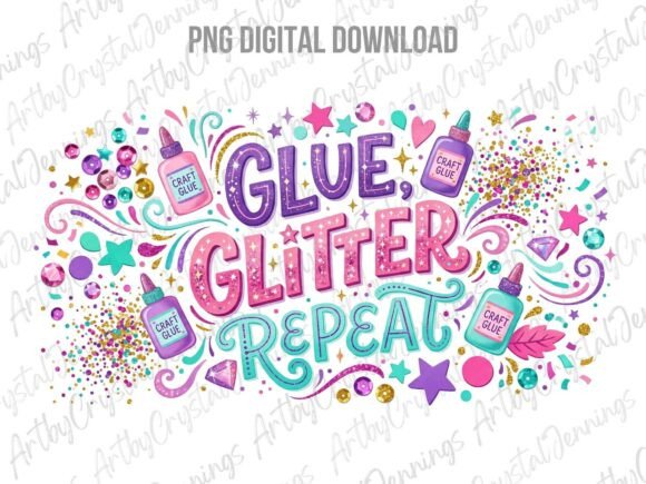 Download Glue Glitter Repeat Crafting PNG - Glitter Collection