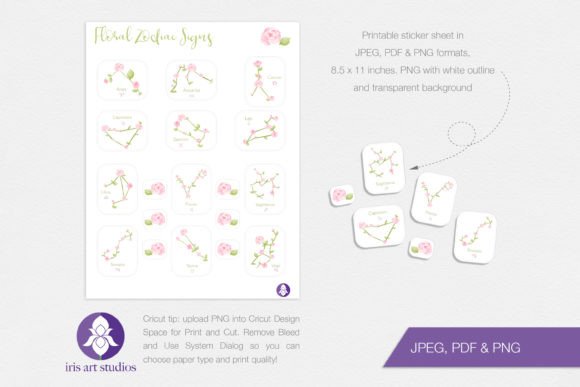 Download Printable Floral Zodiac Stickers, Roses - Premium Resources