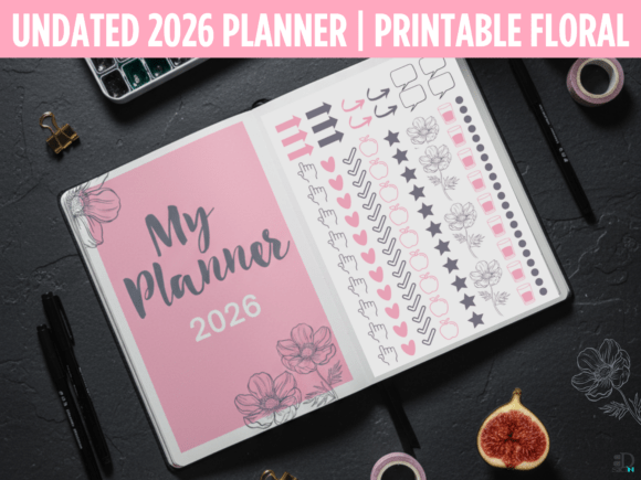 Download Undated 2026 Planner | Printable Floral - Printable floral Collection