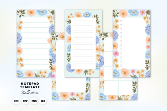 Download Soft Blue Printable Floral Notepad Set - Printable floral Collection