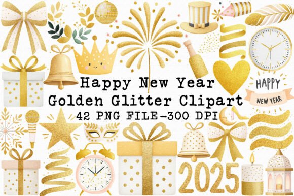 Download Golden Glitter Happy New Year Clipart - Glitter Collection